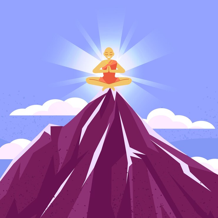 वेक्टर meditation at the top of the mountain