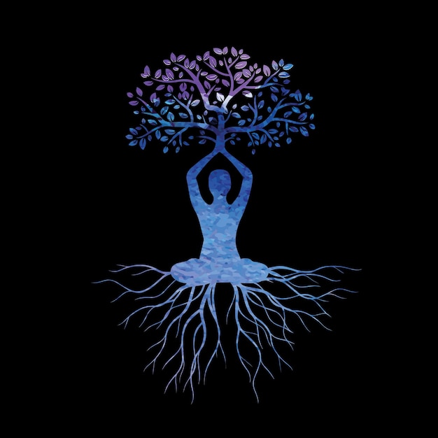 Meditation with tree vector illustration