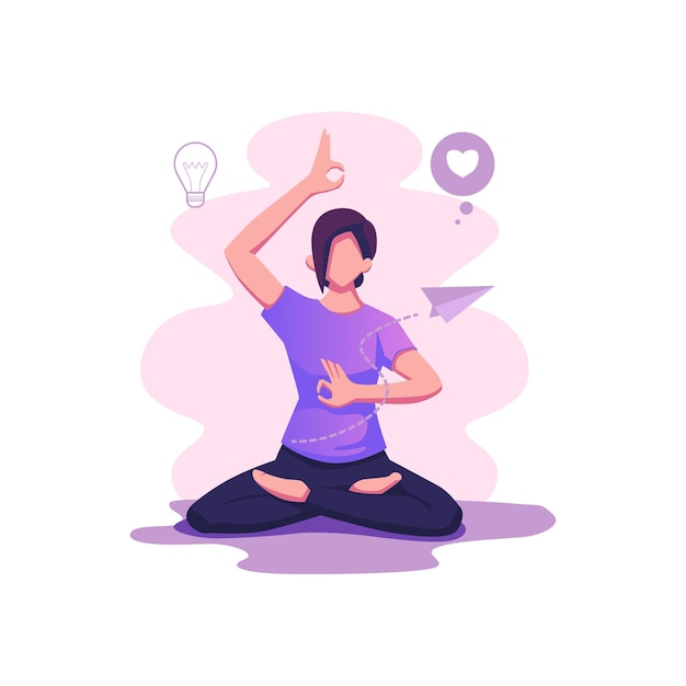 Meditation workflow health benefits for body flat style illustration