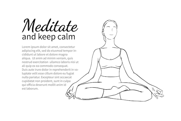 Meditationg woman with text block for banner or brochure Calming and relaxing improving yoga pose