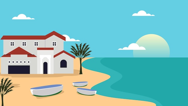 Vector mediterraan huis met zeezicht vectorillustratie van traditionele architectuur en kustlandschap