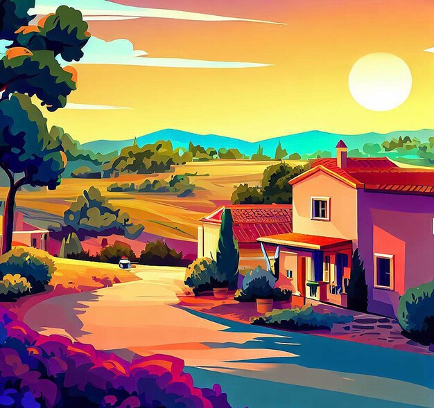 Paesaggio mediterraneo al tramonto illustrazione vettoriale immagine sfondo icona avatar emoji immagine di sfondo