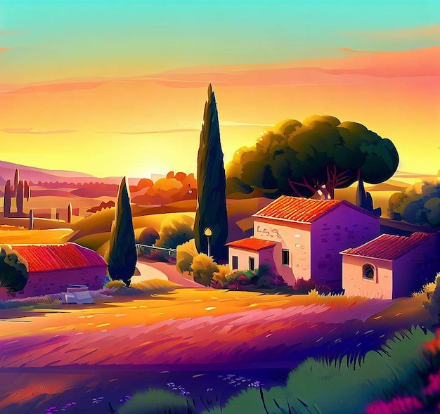 Paesaggio mediterraneo al tramonto illustrazione vettoriale immagine sfondo icona avatar emoji immagine di sfondo