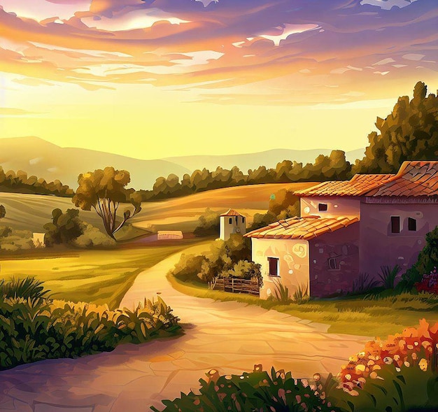 Vettore paesaggio mediterraneo al tramonto illustrazione vettoriale immagine sfondo icona avatar emoji immagine di sfondo