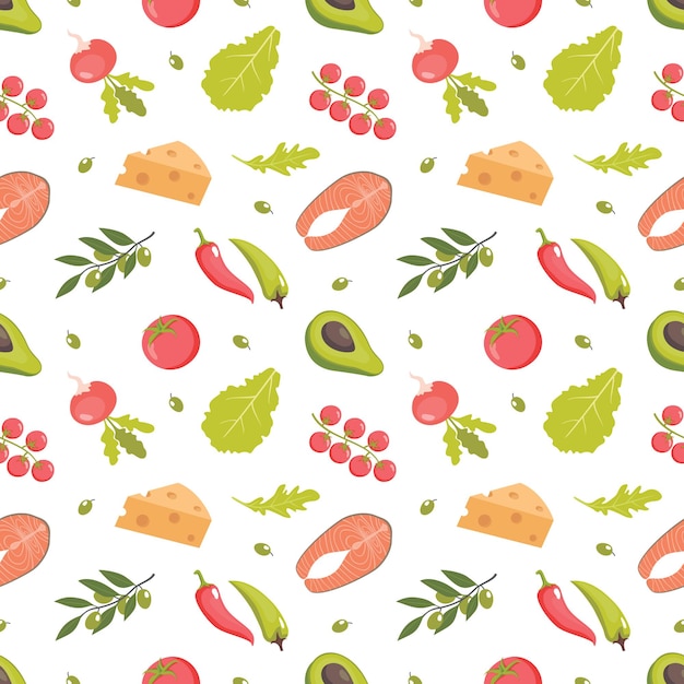 Mediterranean healthy food seamless pattern