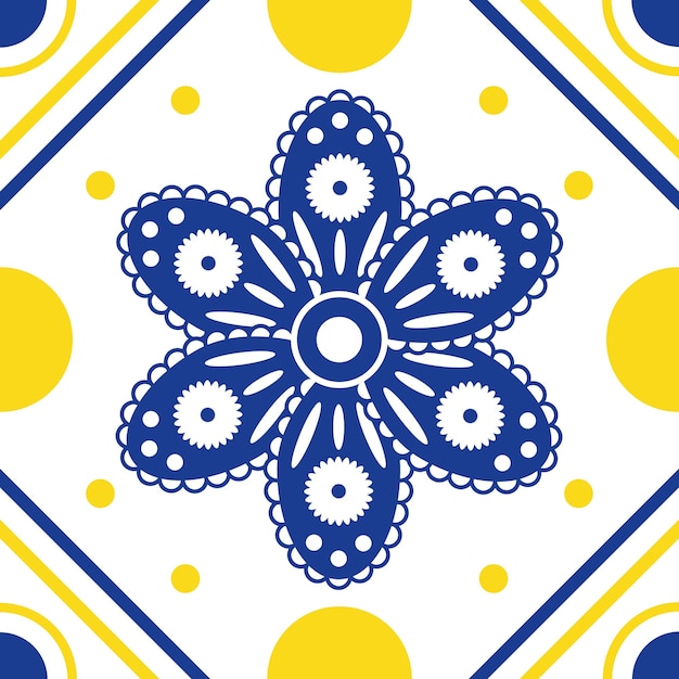 Mediterranean ornament in blue and yellow colors