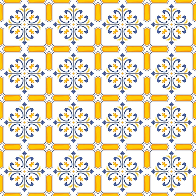 Mediterranean pattern blue and yellow theme