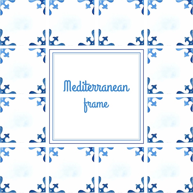 Vector mediterranean tiles watercolor frame