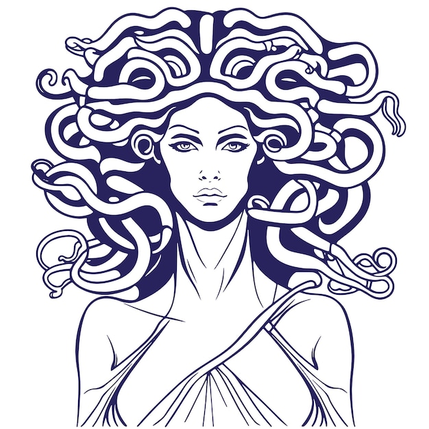 medusa gorgon dark blue on a white background Vector illustration