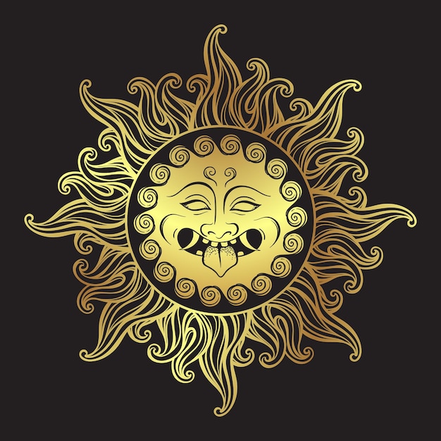 Vector medusa gorgon gouden hoofd in vlam hand getrokken lijntekeningen en dot werk print ontwerp geïsoleerde vectorillustratie gorgoneion is een beschermende amulet