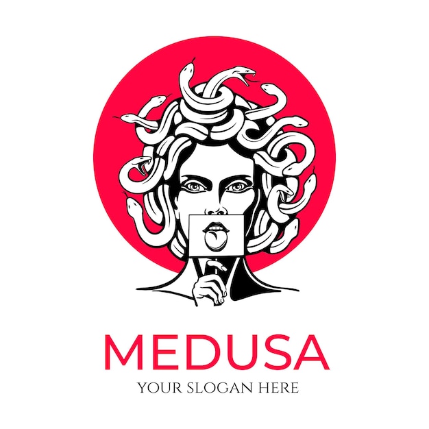 Medusa gorgone logo testa di donna con serpenti amuleto protettivo logo per diverse direzioni immagine vettoriale