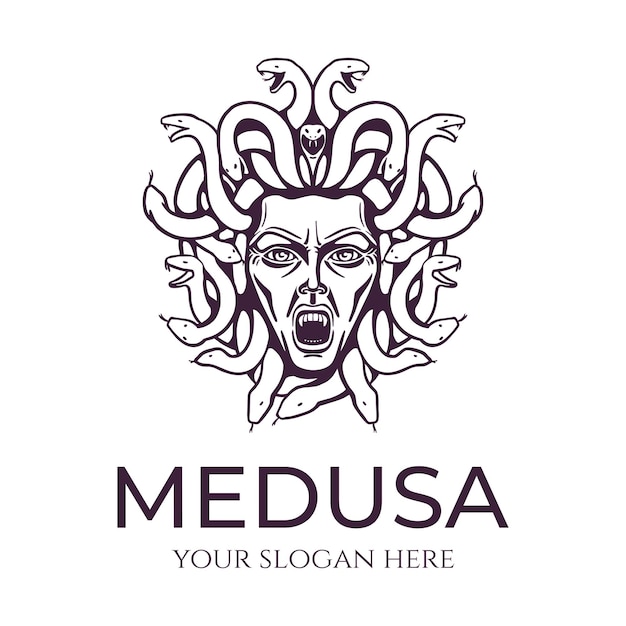 Medusa gorgone logo testa di donna con serpenti amuleto protettivo logo per diverse direzioni immagine vettoriale