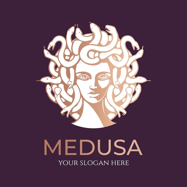 Medusa gorgon logo Hoofd van een vrouw met slangen Beschermend amulet Logo voor verschillende richtingen Vector afbeelding