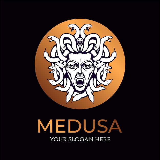Medusa gorgon logo Hoofd van een vrouw met slangen Beschermend amulet Logo voor verschillende richtingen Vector afbeelding