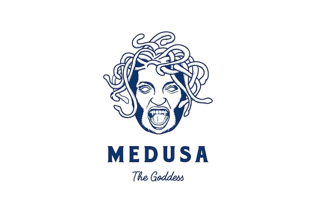 Медуза, лицо головы греческой богини с вектором дизайна логотипа волос змеи