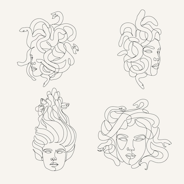 Vettore medusa testa linea arte disegno vettoriale