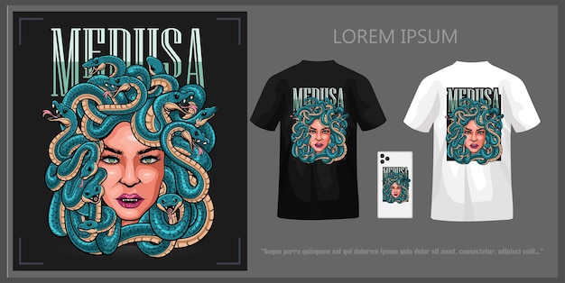 Medusa hoofdt-shirtontwerp compleet met mockup
