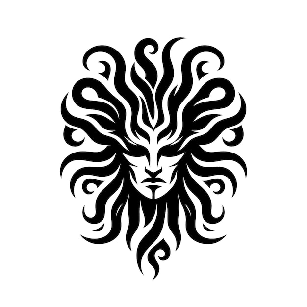 medusa modern tribal tattoo abstract line art of animals minimalist contour Vector