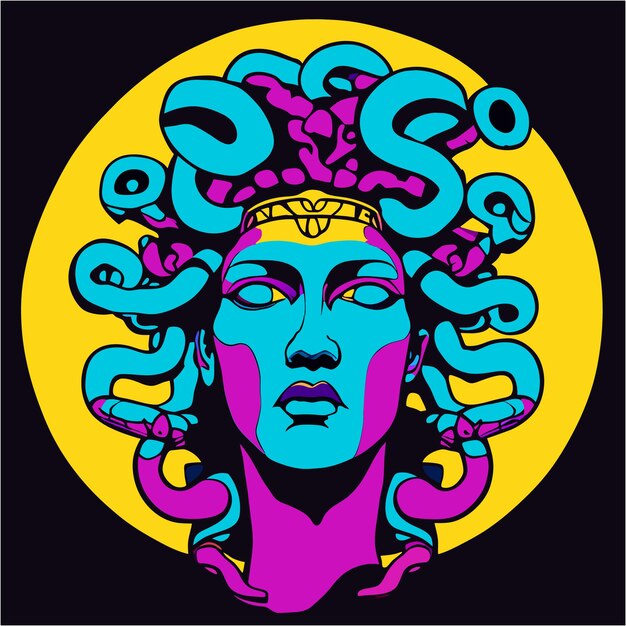 Vettore lo sguardo di medusa ha trasformato il tatuaggio psichedelico pop art