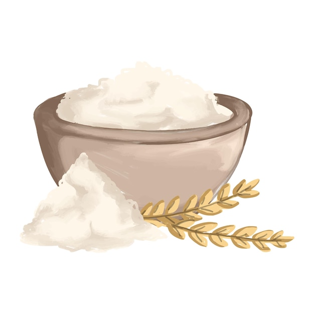 Meel in een schaal met een illustratie van tarwe