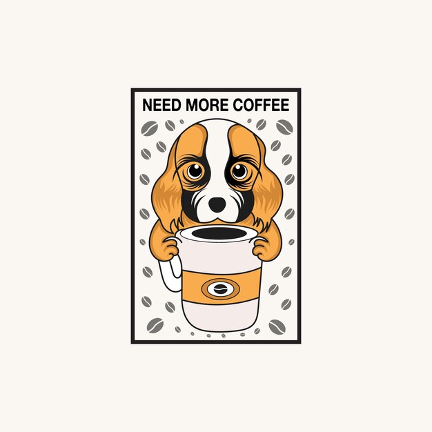 Meer koffie nodig met grafische poster van de hond vector illustratie.