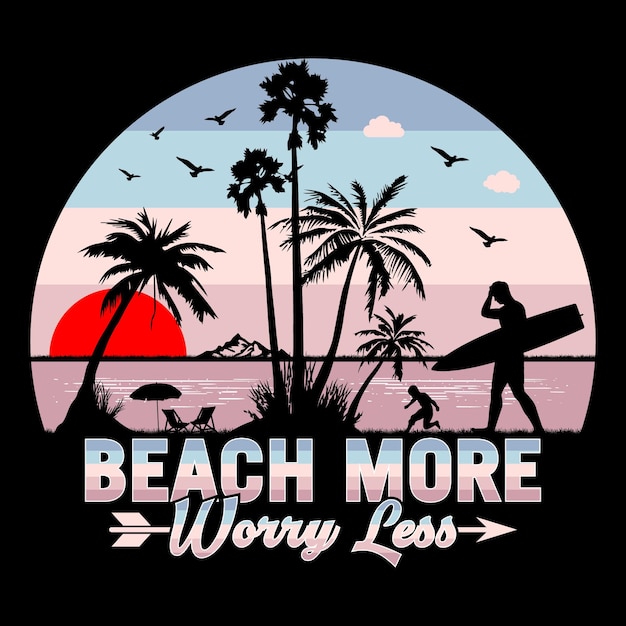 Vector meer zorgen minder surfen strand zonsondergang zomer sublimatie t-shirt design