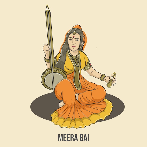 Vector meera bai indian hindu mystical singer play music instrument sitar