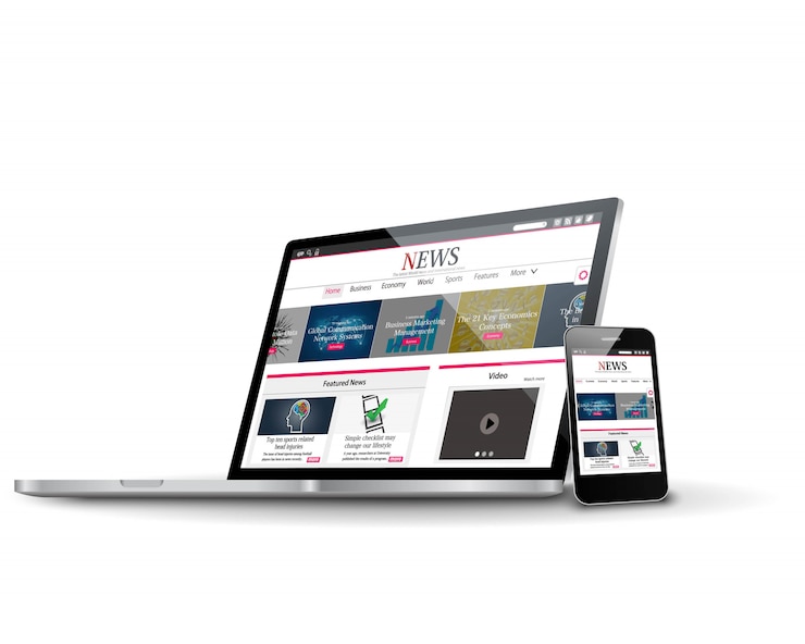 Vector meerdere apparaten met zakelijke nieuwswebsite