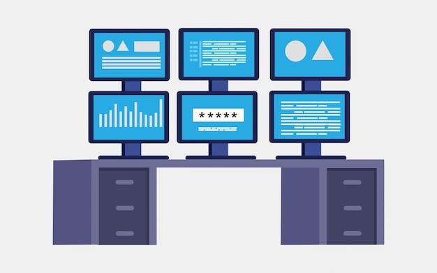 Meerdere monitoren Meerdere computers verbinden concept vectorillustratieontwerp met elkaar