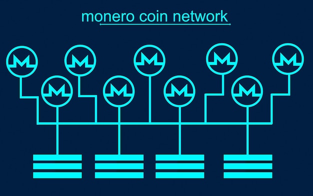 Meerdere munten blockchain-netwerk aangesloten op servers Crypto Mining concept vectorillustratie