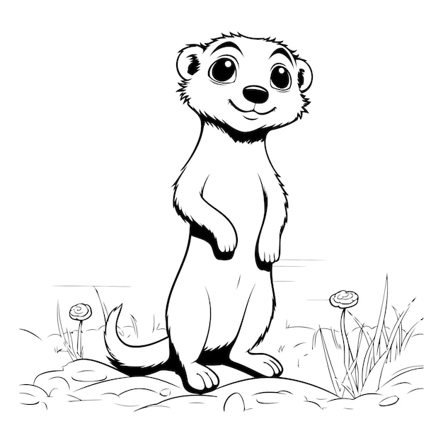 Vector meerkat black and white cartoon illustration for coloring book