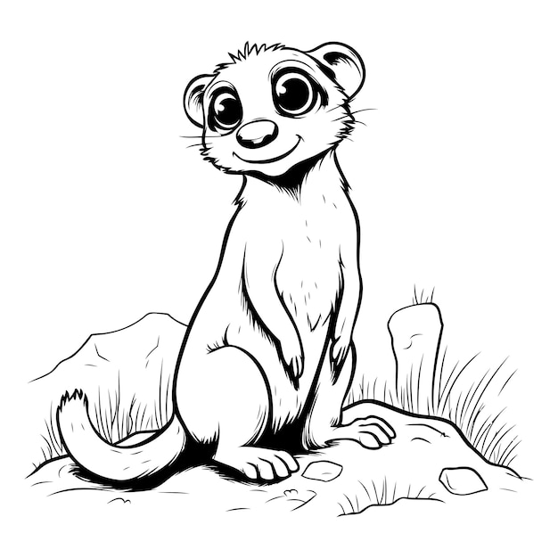 Meerkat zit op de grond Zwart-wit vector illustratie