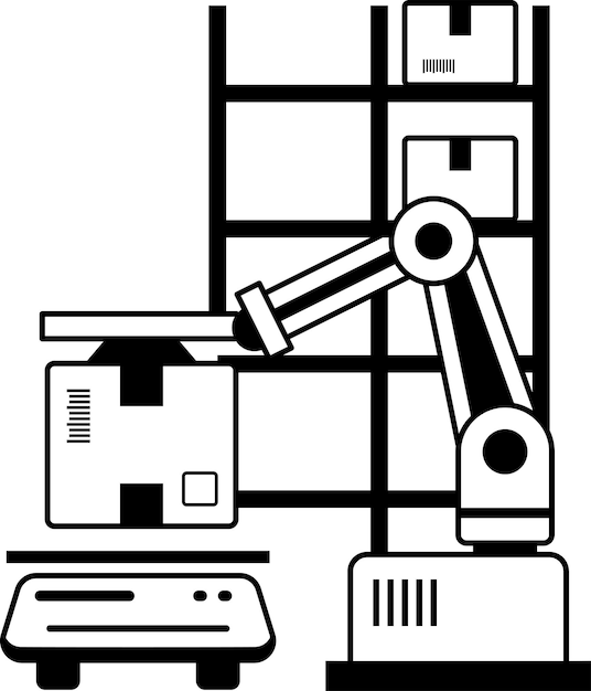 Meet me or followme bot concept tugger bot per trainare un disegno vettoriale del carrello di prelievo automazione del magazzino