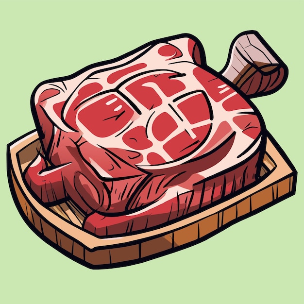 Vector meet steak hand drawn flat stylish cartoon sticker icon concept isolated illustration