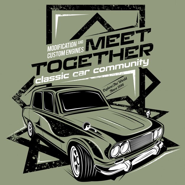 Meet together, illustration of the classic car community