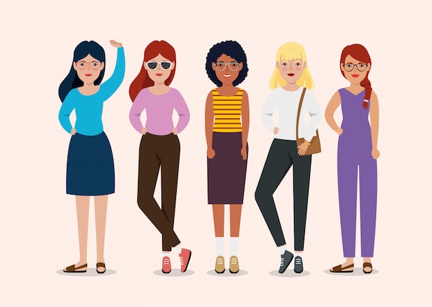 Vector meeting of beautiful women standing avatar character