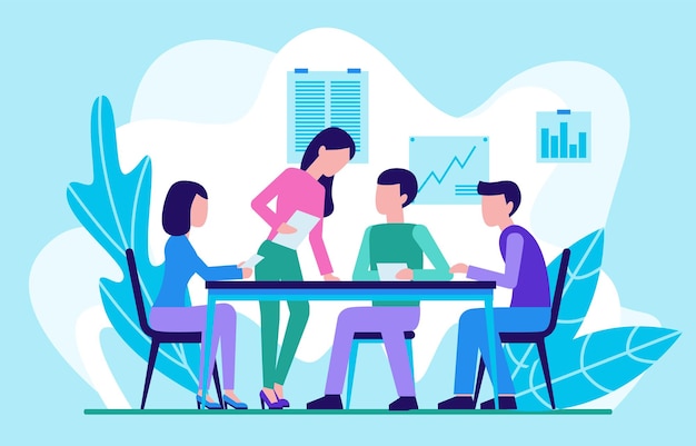 meeting in office. teamwork. flat design