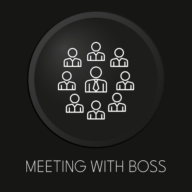 Meeting with boss minimal vector line icon on 3d button isolated on black background premium vectorxa