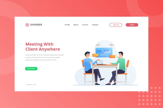 Meeting with client anywhere illustration for working from home concept on landing page