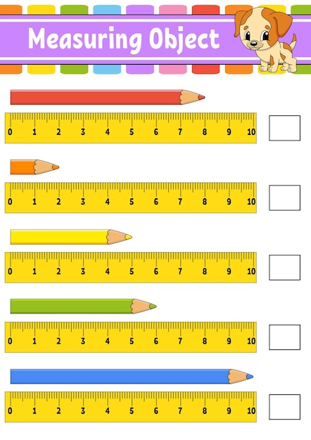 Meetobject met liniaal. Onderwijs ontwikkelen werkblad.