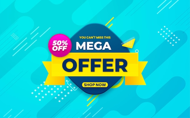 Mega aanbieding poster, verkoop banner ontwerpsjabloon met 3D bewerkbaar teksteffect