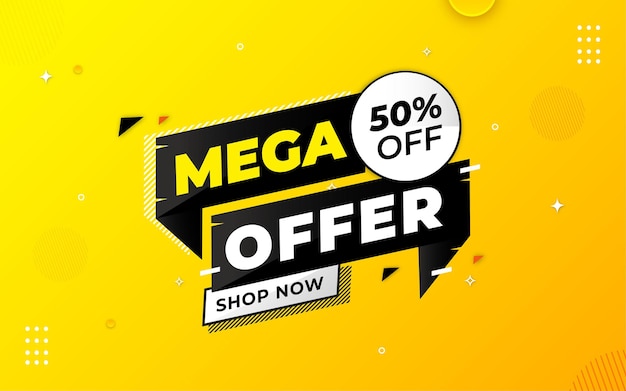 Mega aanbieding verkoop poster, verkoop banner ontwerpsjabloon met 3d bewerkbaar teksteffect