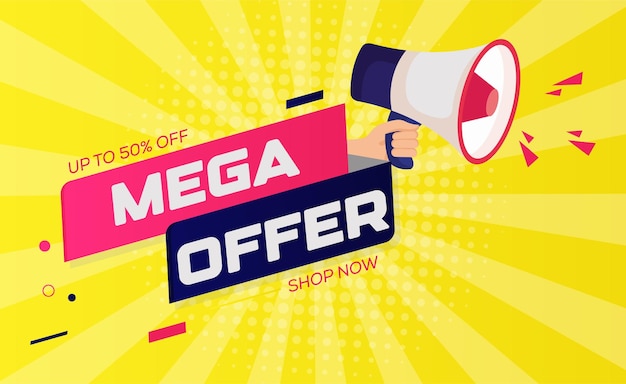 Vettore mega miglior sconto offerta banner di vendita speciale con effetto di testo modificabile eps vector design