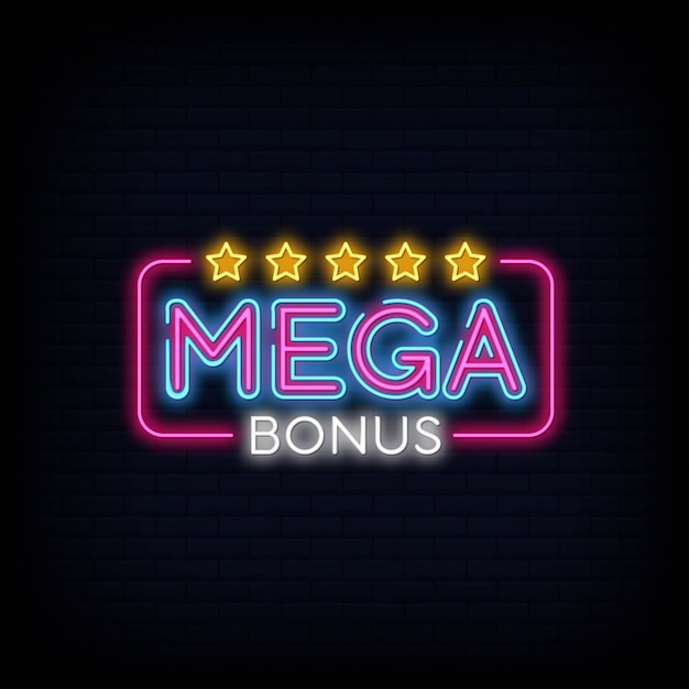 Mega bonus neon sign vector. bonus neon text design template neon sign