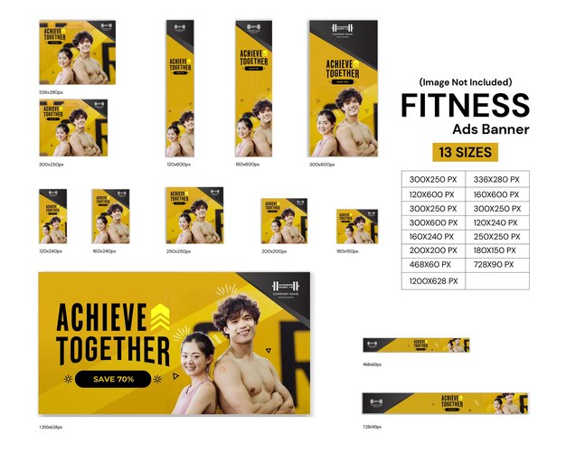 Vector mega bundle of gym and fitness web ads banner