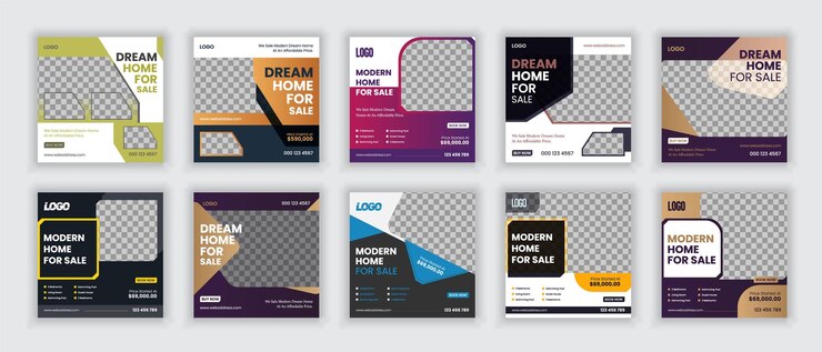 Mega Bundle Of Real estate Home sale social media post or square banner template Bundle