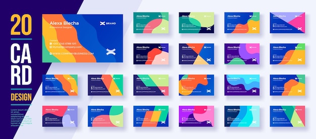 mega collection of 20 Business visiting card or ID card designs with modern background