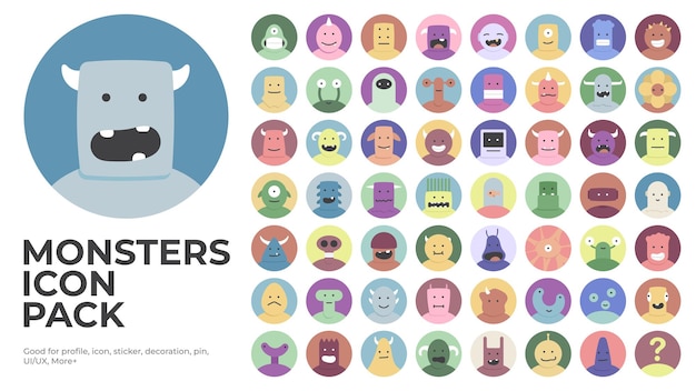 Mega collection of monster icons flat design cartoon illustrations good for profile and stickers