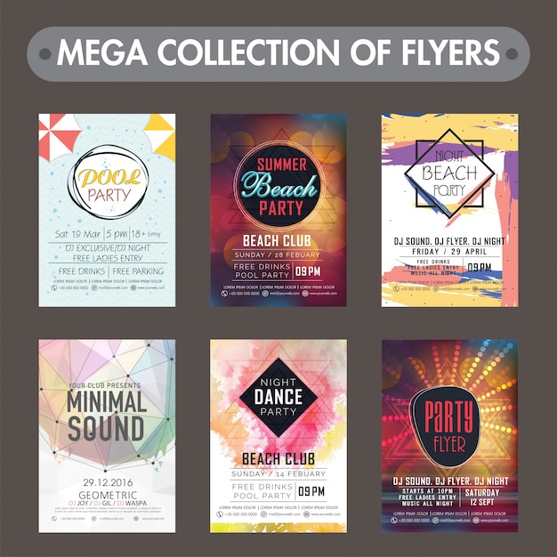 Vector mega collection of music party flyers, templates or invitation card designs