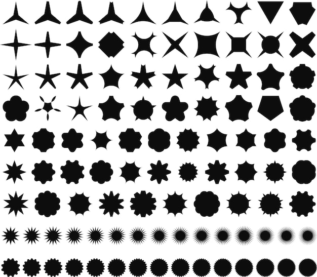 Vector mega collection of stars shape y2k design element geometric futuristic form set of price tags sale